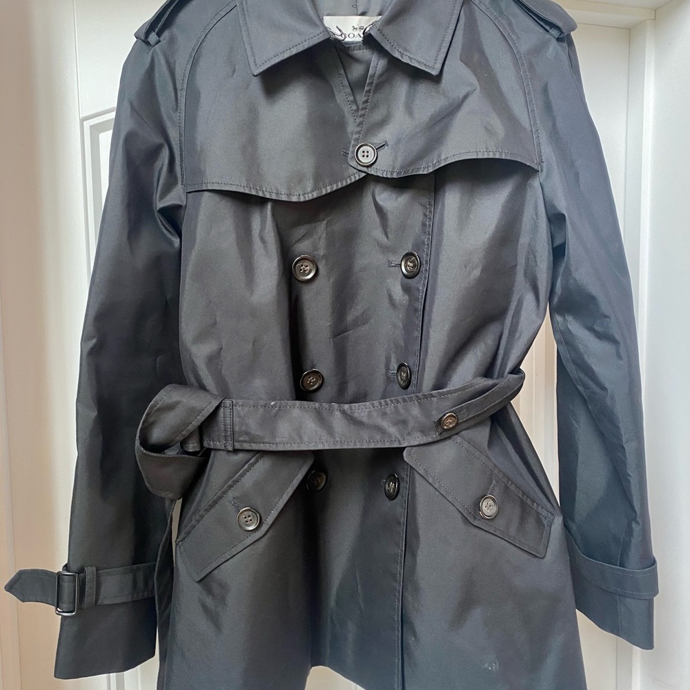 Coach Mid-length black trench coat with Coach Scarf!